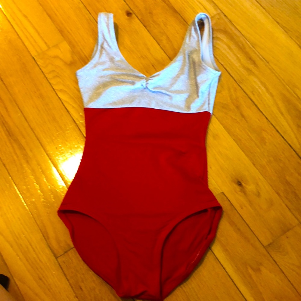 Barreto XS tall red And silver tank leotard